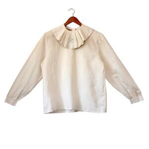 Vintage Bryn Connelly Cream Linen Shirt w/ Oversized Collar- Large, Cottage Core